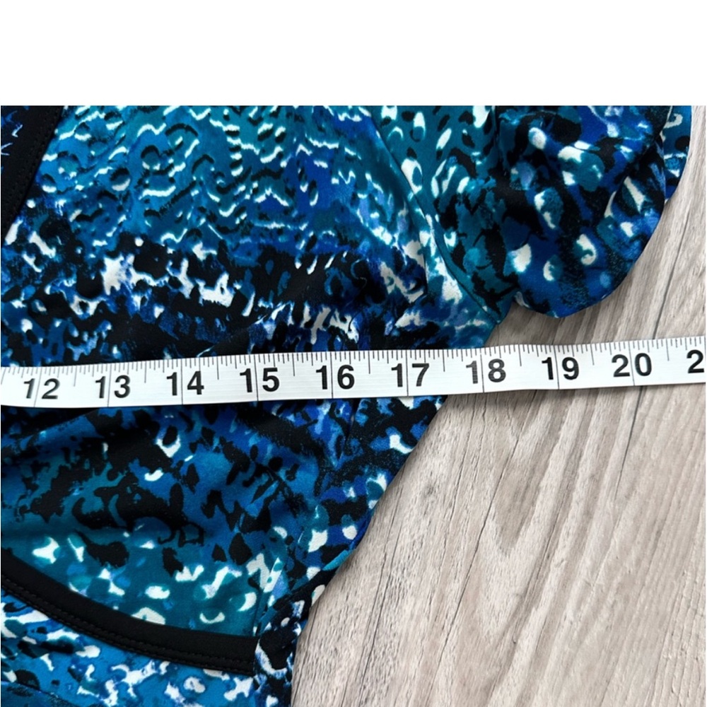 Calvin Klein Blue Aqua Print Bodycon Faux Wrap Dress Size 8 - Picture 6 of 9